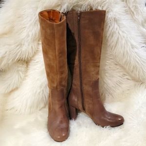 Clarks, leather / suede high heel boots, tan, 7M